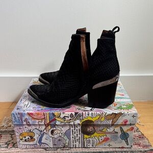 Jeffrey Campbell Cromwell Booties- Black Suede Snake